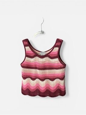 Haute Hippie Pink Crochet Lined Girls Crop Tank Top Scalloped Edge Sz 12